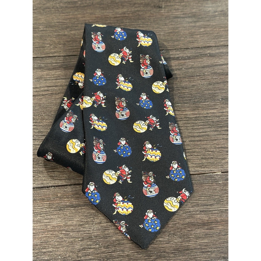 Crescent Bay black Santa Claus Christmas Ornaments novelty‎ necktie tie, NWOT